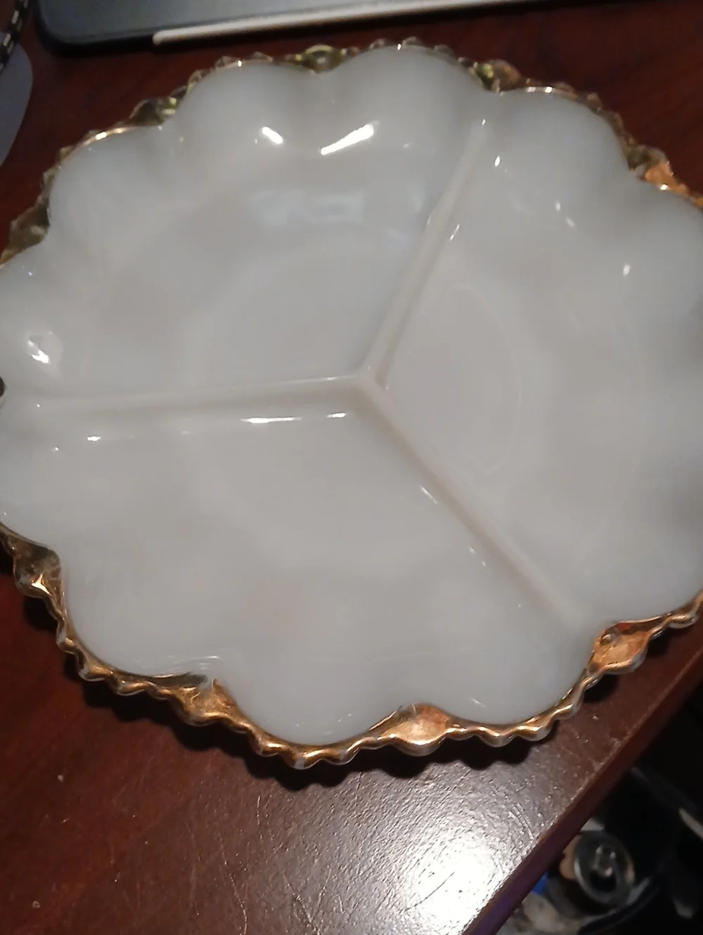 White and Gold Three-Section Porcelain Serving Dish